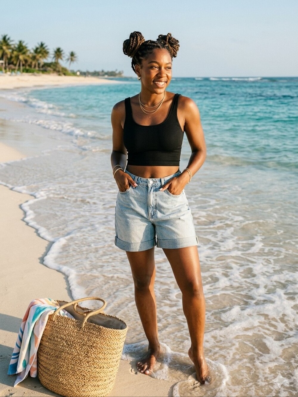 Future Collective High-Rise Light Wash Denim Shorts - Light Blue